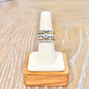 Boho Opal Ring Silver Gold Copper Multi Band Statement Stack Look Ring Size. 8